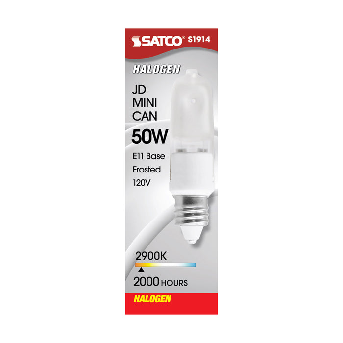 50W MINI-CAN FROSTED 120V. , Lamps , SATCO, Frost,Halogen,Mini Candelabra,Single Ended Halogen,T4,Warm White