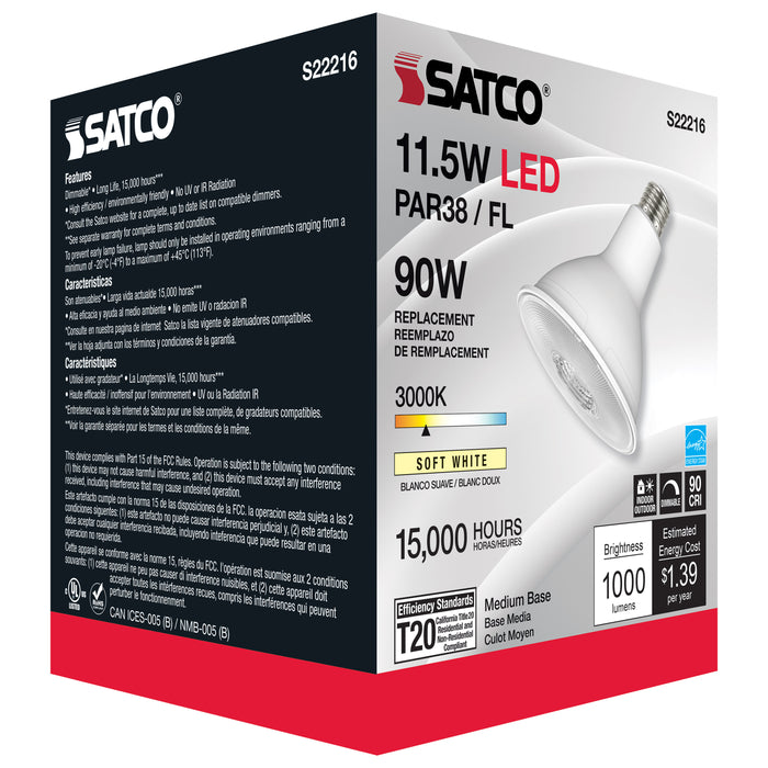 11.5PAR38/LED/930/FL/120V , Lamps , SATCO, Clear,LED,LED PAR,Medium,PAR,PAR38,Soft White
