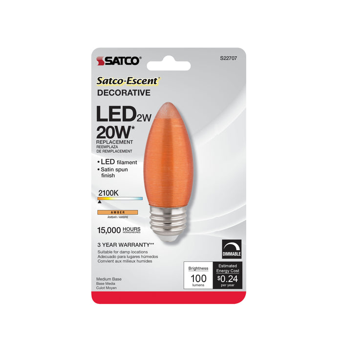 2C11/LED/A/E26/21K/120V/CD , Lamps , SATCO, C11,Candle,LED,LED Filament,Medium,Spun Amber