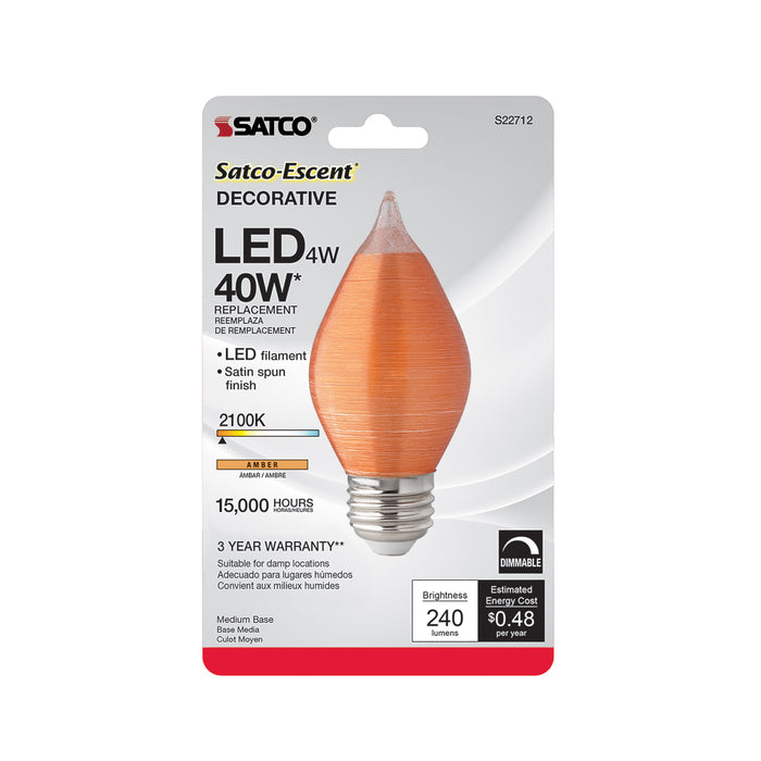 4C15/LED/A/E26/21K/120V/CD , Lamps , SATCO, C15,Candle,LED,LED Filament,Medium,Spun Amber