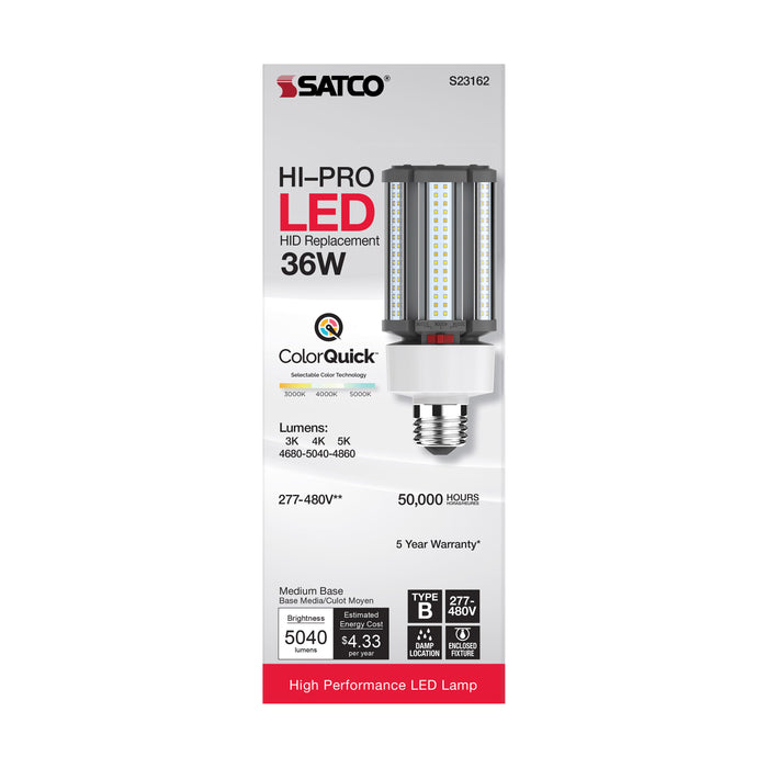36W/LED/CCT/277-480V/E26 , Lamps , Hi-Pro, Corncob,HID Replacements,LED,Medium,Warm to Cool White,White