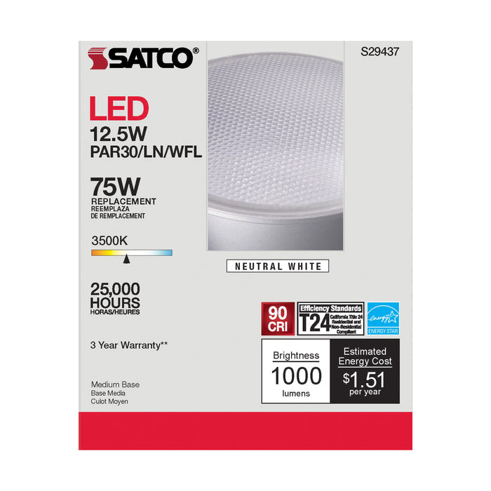 12.5PAR30/LN/LED/60'/935/120V , Lamps , SATCO, Clear,LED,LED PAR,Medium,Neutral White,PAR,PAR30LN