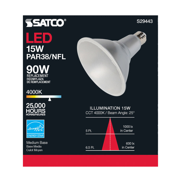 15PAR38/LED/25'/940/120V , Lamps , SATCO, Clear,Cool White,LED,LED PAR,Medium,PAR,PAR38