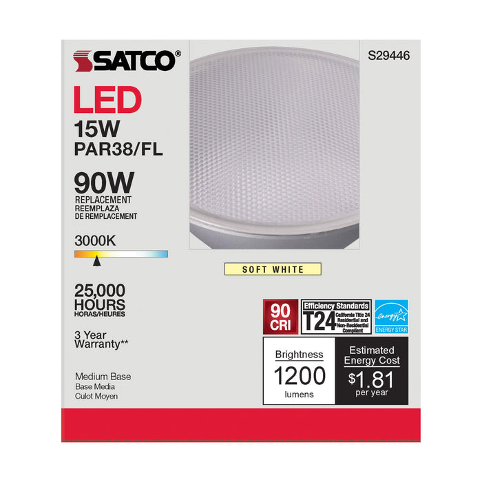 15PAR38/LED/40'/930/120V , Lamps , SATCO, Clear,LED,LED PAR,Medium,PAR,PAR38,Soft White