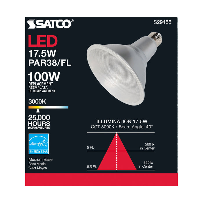 17.5PAR38/LED/40'/930/120V , Lamps , SATCO, Clear,LED,LED PAR,Medium,PAR,PAR38,Soft White