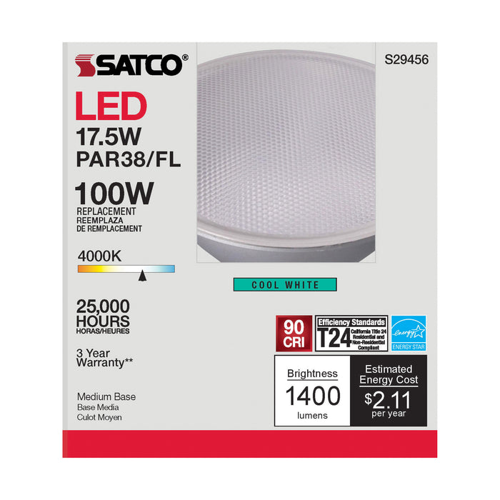 17.5PAR38/LED/40'/940/120V , Lamps , SATCO, Clear,Cool White,LED,LED PAR,Medium,PAR,PAR38