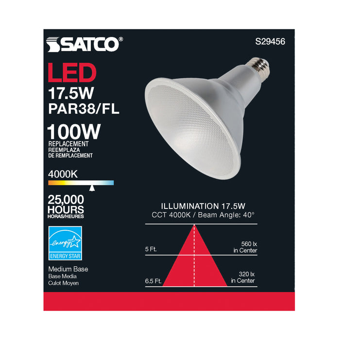 17.5PAR38/LED/40'/940/120V , Lamps , SATCO, Clear,Cool White,LED,LED PAR,Medium,PAR,PAR38