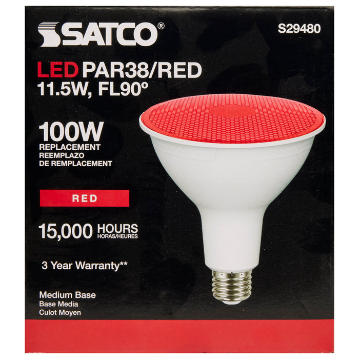 11.5PAR38/LED/90'/RED , Lamps , SATCO, LED,LED PAR,Medium,PAR,PAR38,Red