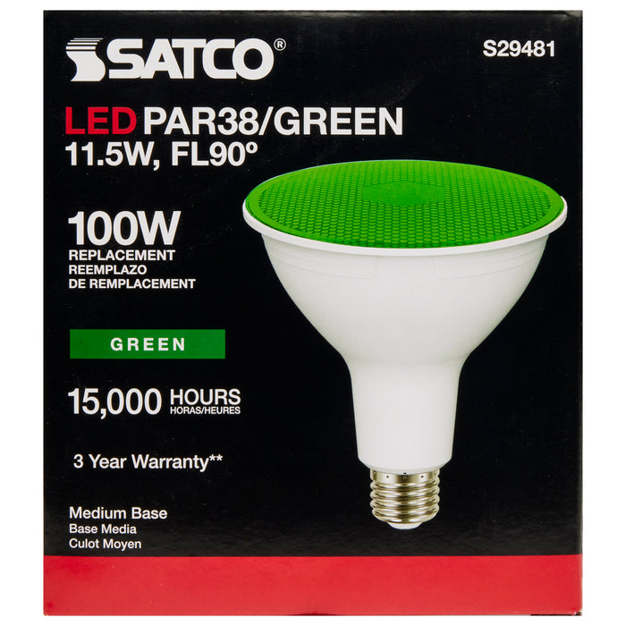 11.5PAR38/LED/90'/GREEN , Lamps , SATCO, Green,LED,LED PAR,Medium,PAR,PAR38