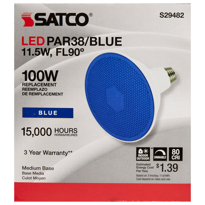 11.5PAR38/LED/90'/BLUE , Lamps , SATCO, Blue,LED,LED PAR,Medium,PAR,PAR38