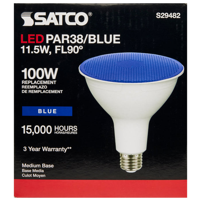 11.5PAR38/LED/90'/BLUE , Lamps , SATCO, Blue,LED,LED PAR,Medium,PAR,PAR38