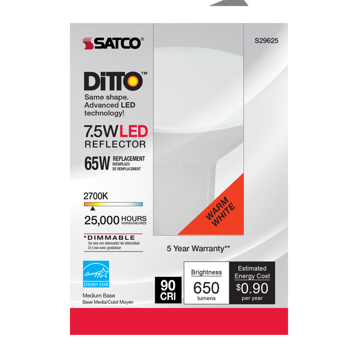 7.5BR30/LED/927/120V , Lamps , SATCO, BR & R LED,BR30,Frost,LED,Medium,Reflector,Warm White