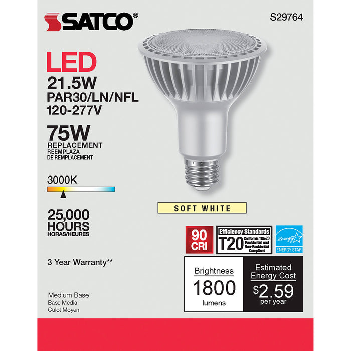 21.5PAR30LN/LED/930/HL/120-277 , Lamps , SATCO, LED,LED PAR,Medium,PAR,PAR30LN,Silver,Warm White