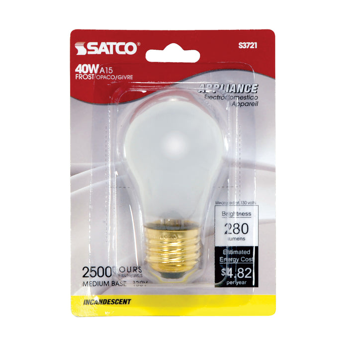 40A15/FR/130V CARDED , Lamps , SATCO, A15,Frost,General Service,Incandescent,Medium,Type A,Warm White