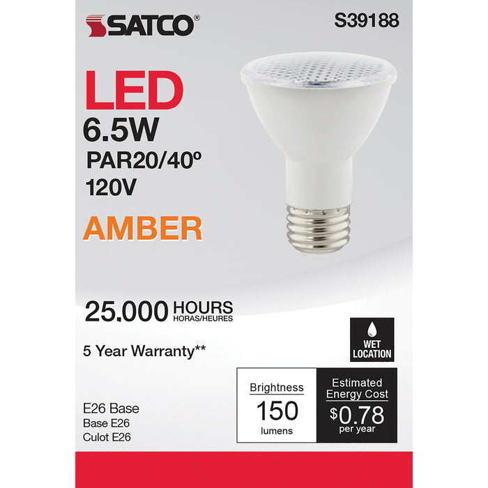 6.5PAR20/LED/40'/AMBER , Lamps , SATCO, Clear,LED,LED PAR,Medium,PAR,PAR20