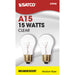 15W A-15 CLEAR MED BASE , Lamps , SATCO, A15,Clear,General Service,Incandescent,Medium,Type A,Warm White