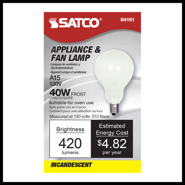 40A15 FROST E12 NICKEL PLATED , Lamps , SATCO, A15,Candelabra,Frost,General Service,Incandescent,Type A,Warm White