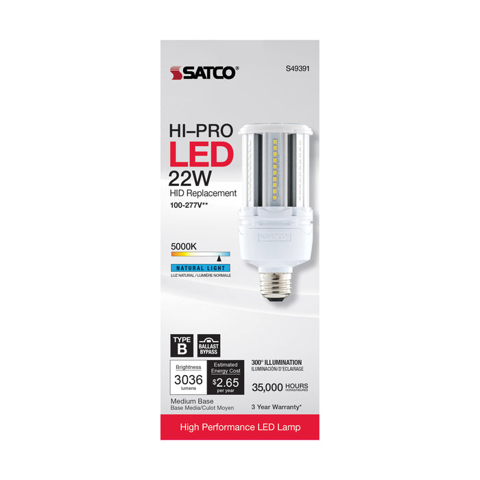 22W/LED/HP/850/100-277V/E26 , Lamps , Hi-Pro, Corncob,HID Replacements,LED,LED HID,Medium,Natural Light,White