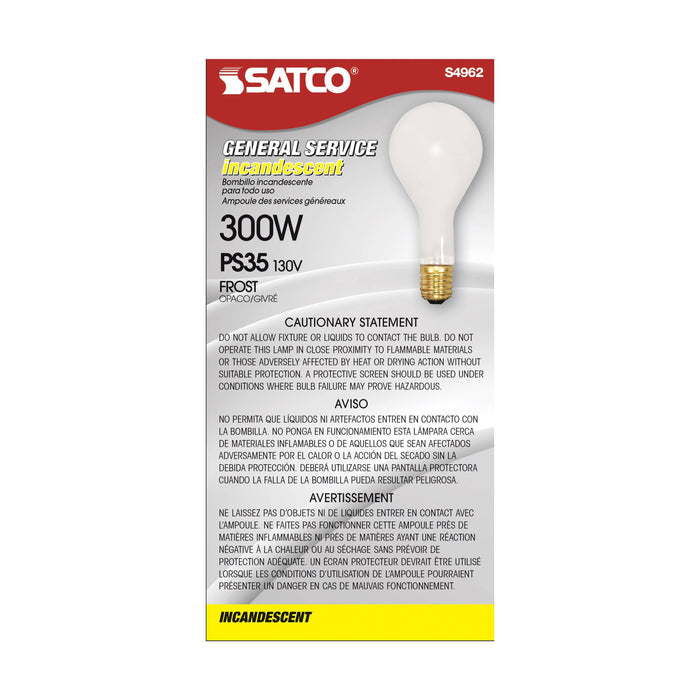 300/IF MOGUL BASE FROSTED 130V , Lamps , SATCO, Frost,General Service,Incandescent,Mogul,PS35,Type A,Warm White