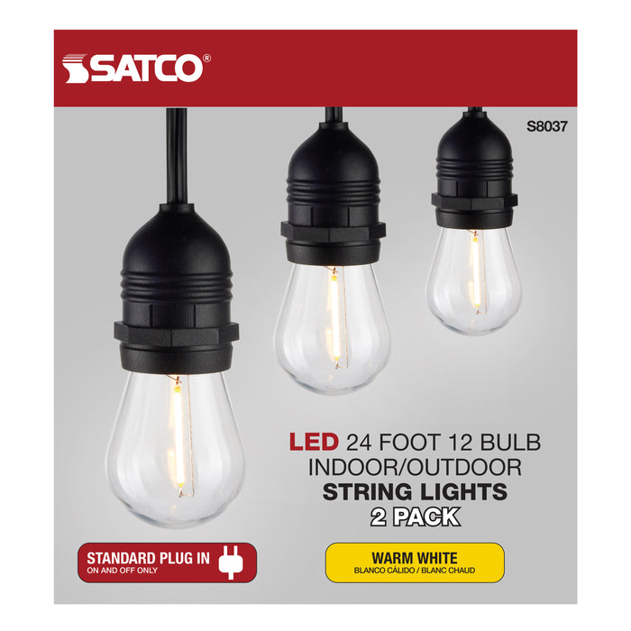 24FT/LED/SL/S14/822K/2PK/120V , Fixtures , SATCO, LED,LED String Lights,Medium,Portable,S14,String Light