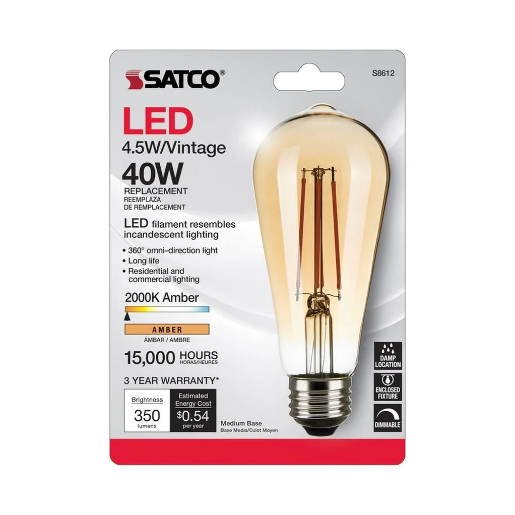 SATCO 4.5W ST19 LED - Transparent Amber - Medium base - 2000K - 350 ...