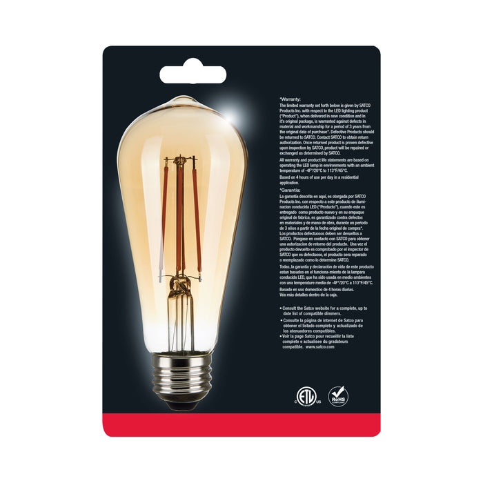 4.5ST19/AMB/LED/E26/20K/120V - CARDED , Lamps , SATCO, Candle,LED,LED Filament,Medium,ST19,Transparent Amber
