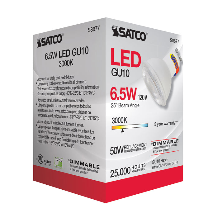 6.5MR16/LED/25'/30K/120V/GU10 , Lamps , SATCO, Bi Pin GU10,LED,MR,MR LED,MR16,Warm White,White