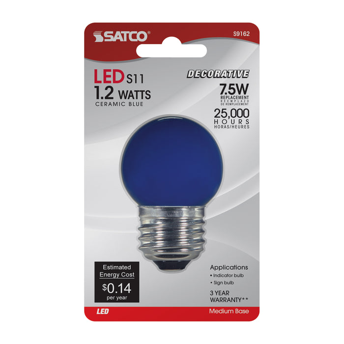 1.2W S11/BL/LED/120V/CD , Lamps , SATCO, Ceramic Blue,LED,Medium,S11,Sign,Sign & Indicator
