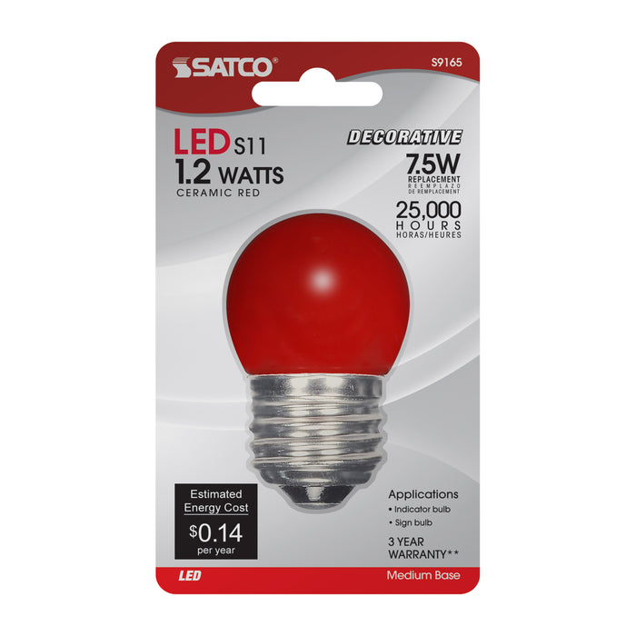 1.2W S11/RED/LED/120V/CD , Lamps , SATCO, Ceramic Red,LED,Medium,S11,Sign,Sign & Indicator