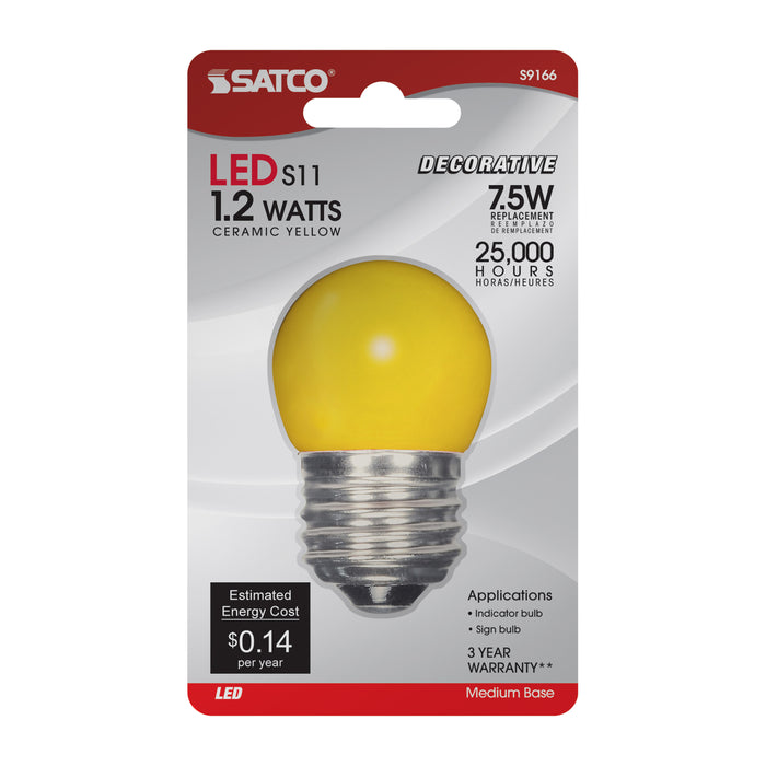 1.2W S11/Y/LED/120V/CD , Lamps , SATCO, Ceramic Yellow,LED,Medium,S11,Sign,Sign & Indicator