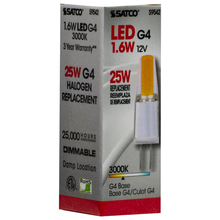 LED 1.6W JC/G4 12V 3000K 200L , Lamps , SATCO, Bi Pin G4,Clear,LED,Mini and Pin-Based LED,Miniature,T3,Warm White