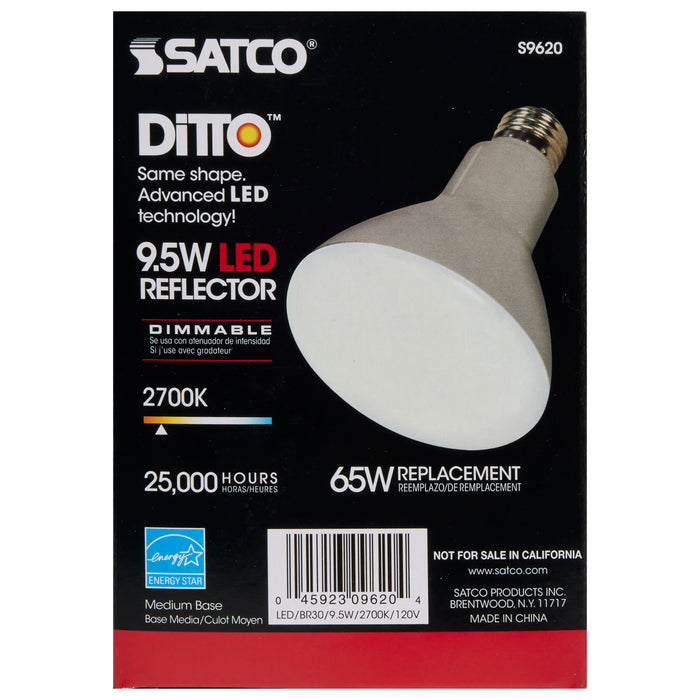 9.5BR30/LED/2700K/750L/120V/D , Lamps , DiTTO, BR & R LED,BR30,Frost,LED,Medium,Reflector,Warm White