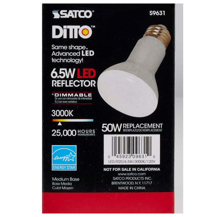 6.5R20/LED/3000K/525L/120V , Lamps , DiTTO, BR & R LED,Frost,LED,Medium,R20,Reflector,Warm White