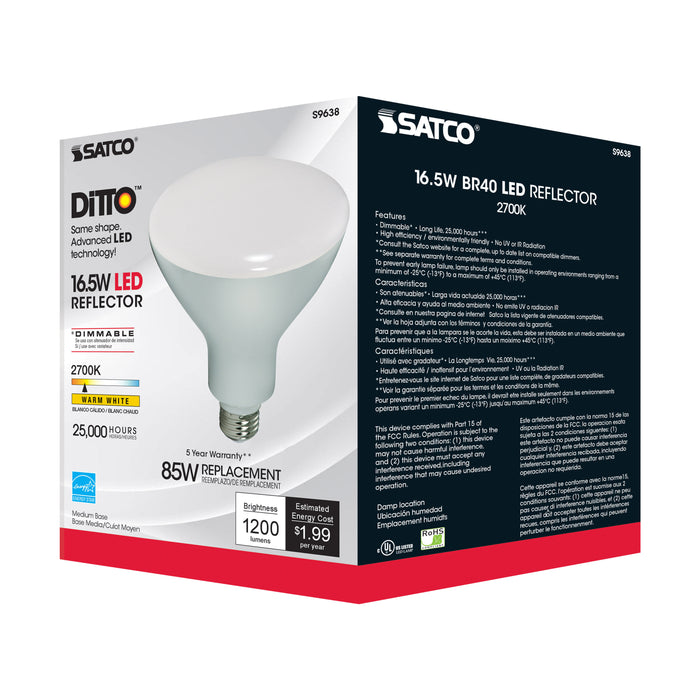 16.5BR40/LED/2700K/1200L/120V , Lamps , DiTTO, BR & R LED,BR40,Frost,LED,Medium,Reflector,Warm White
