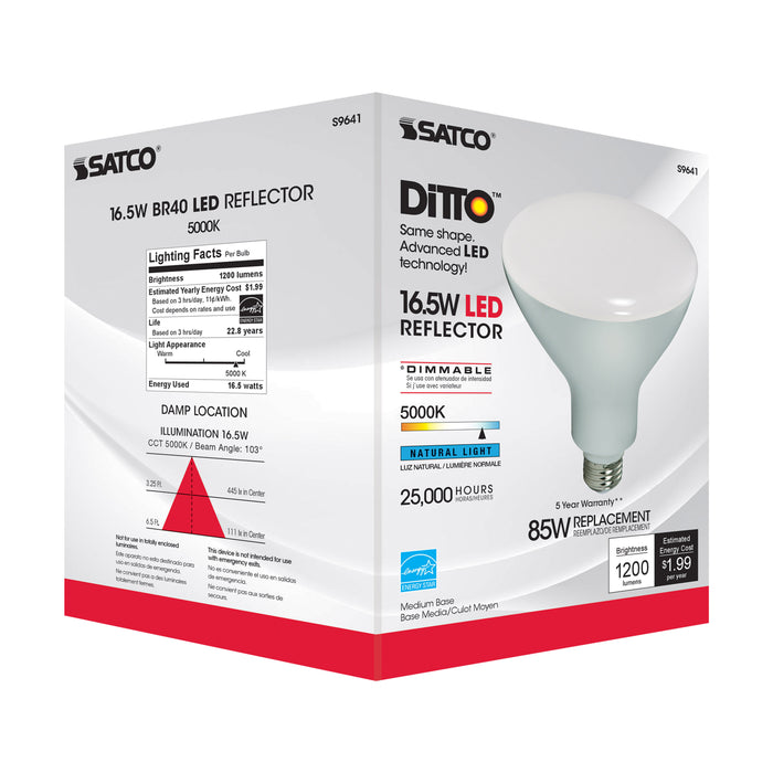 16.5BR40/LED/5000K/1200L/120V , Lamps , DiTTO, BR & R LED,BR40,Frost,LED,Medium,Natural Light,Reflector