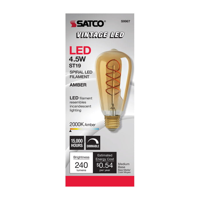 4.5ST19/SPIRAL/LED/AMB/120V , Lamps , SATCO, LED,LED Filament,Medium,ST19,Transparent Amber