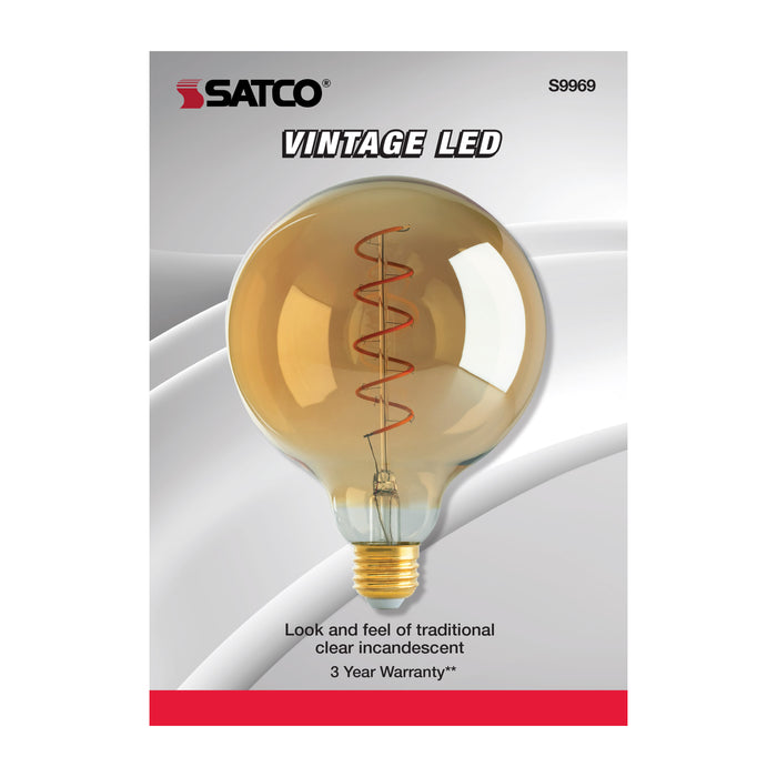 4.5G40/SPIRAL/LED/AMB/120V , Lamps , SATCO, G40,Globe,LED,LED Filament,Medium,Transparent Amber