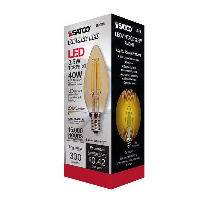 3.5CTA/LED/AMB/20K/120V , Lamps , SATCO, C11,Candelabra,Candle,LED,LED Filament,Transparent Amber